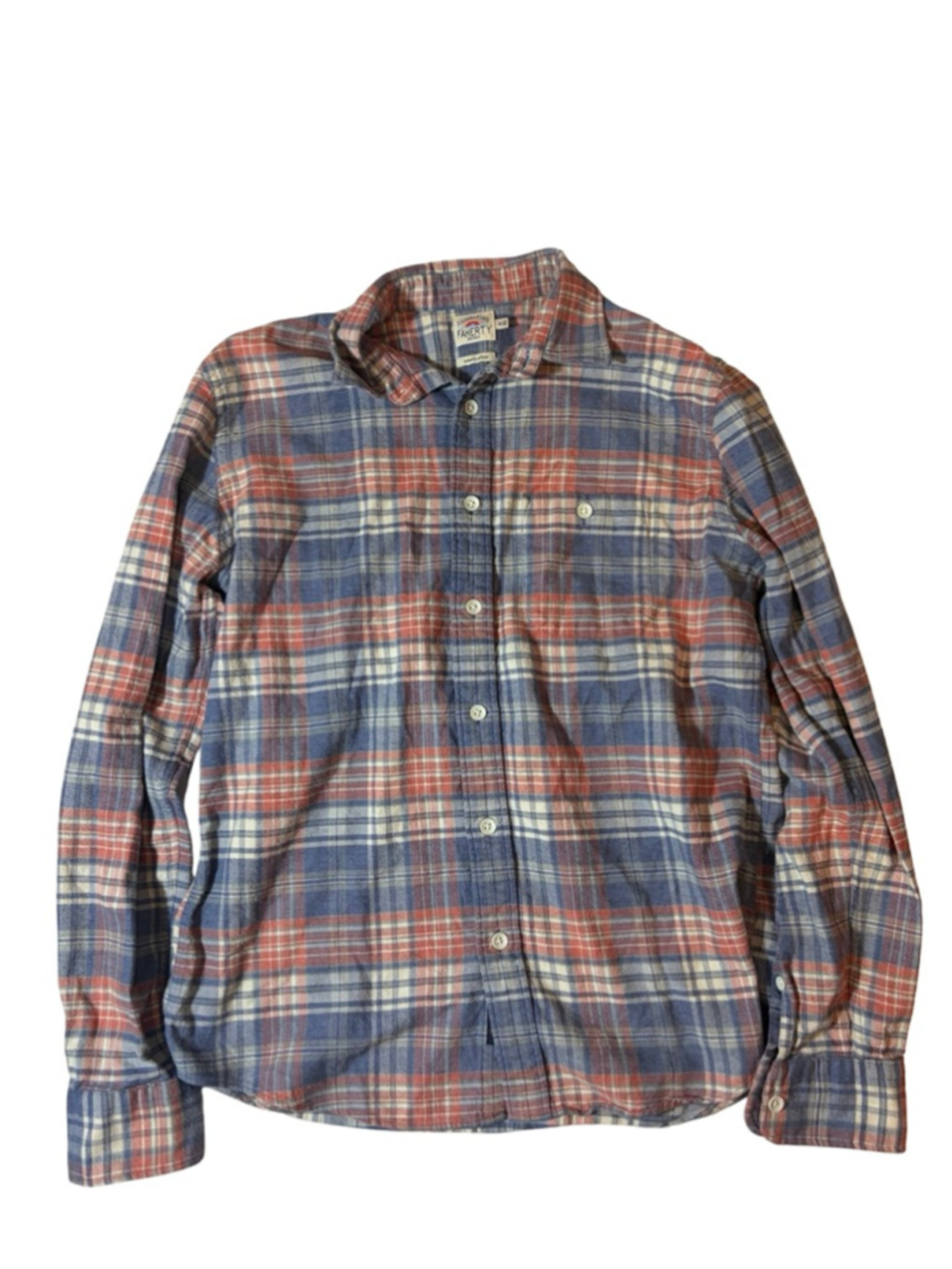 Faherty Mens M Organic Cotton Plaid Flannel Shirt Blue Red Coastal Outdoorsy